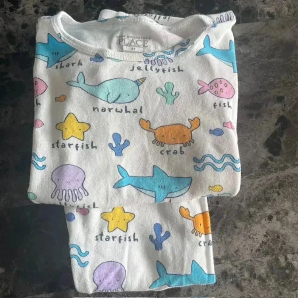 Children's Place Toddler Girls Sea Creature Snug Fit Cotton Pajamas, Size 2T